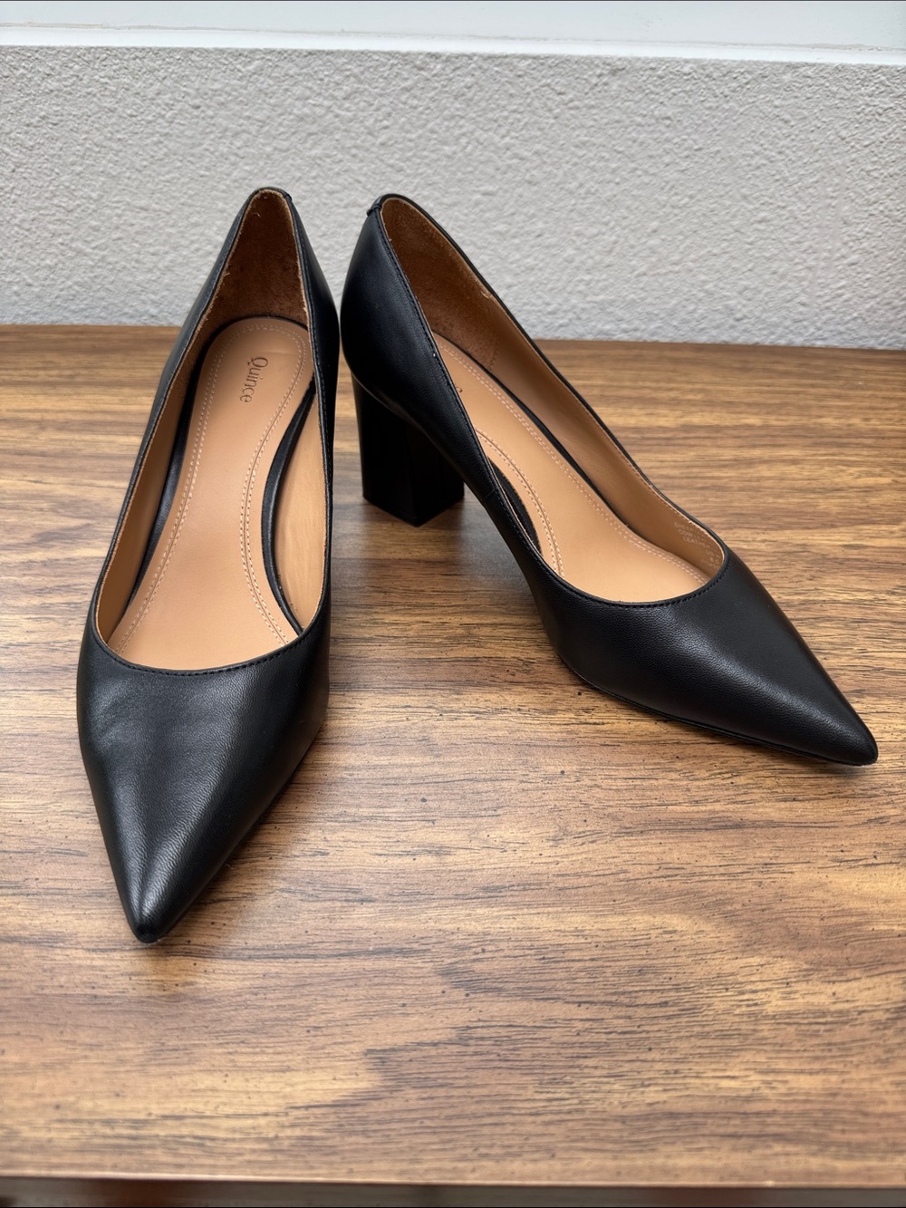 Quince Italian Leather Pointed-Toe Block Heels